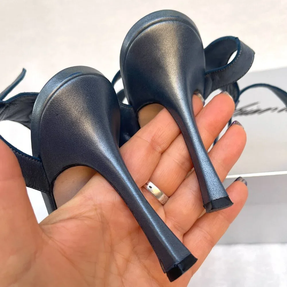 Brian Atwood Platinum Napa Leather Temptation Ankle Strap Heels/Sandals